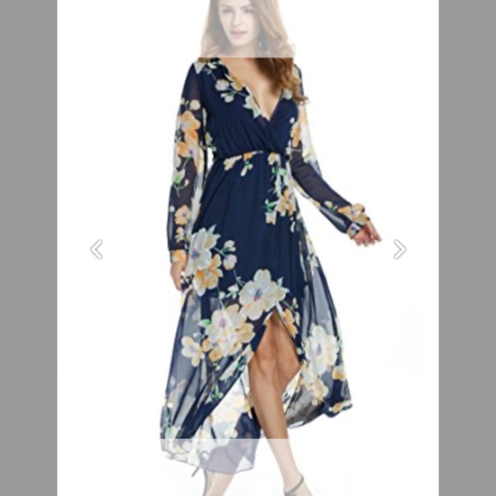 Floral blue sheer dress XL